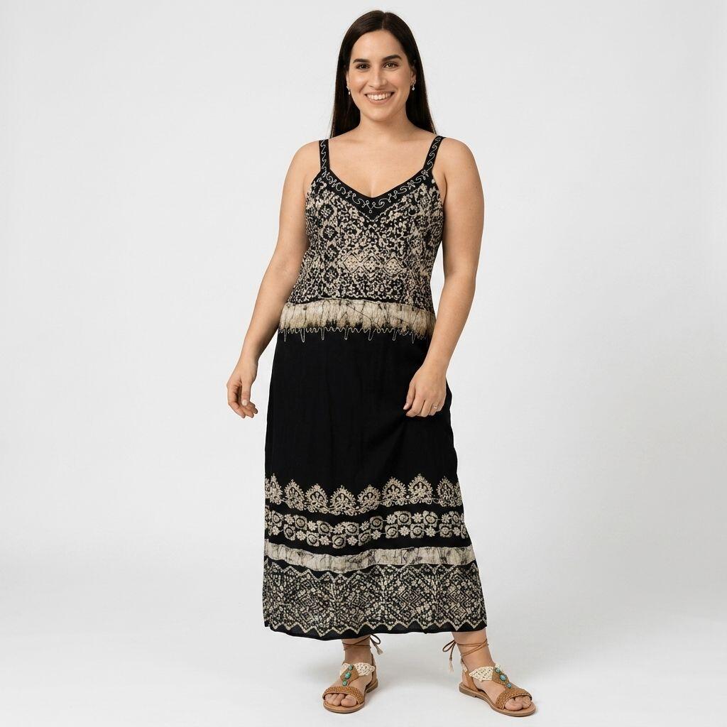 Vestido Longo Indiano Alças Batik com Bordados 2016