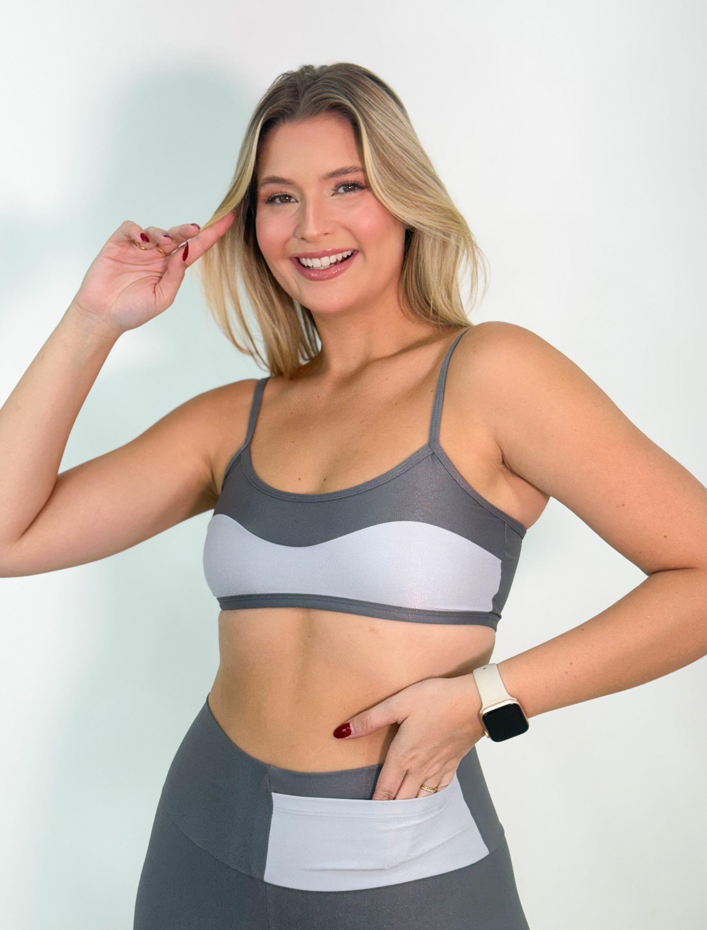 Comprar Legging Compressão Pala Bolso + Top Giovana Bicolor Chumbo