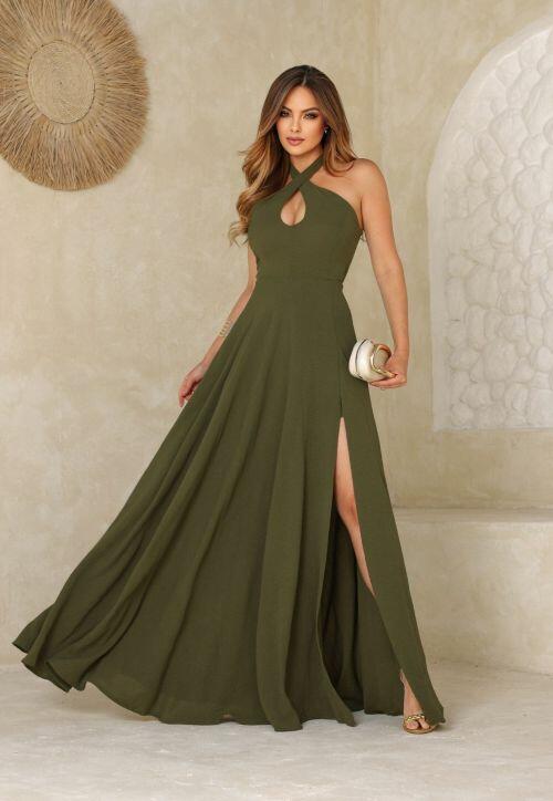 Vestido Longo Alças Cruzadas Verde Oliva NM Nana Marie - a partir