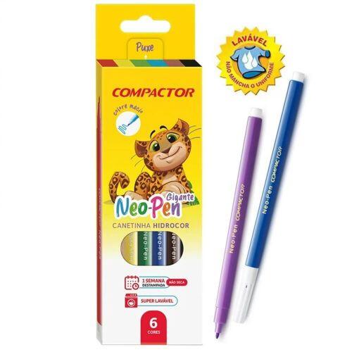 Canetinha Hidrografica Neo Pen Gigante Fina com 6 Cores - Compactor