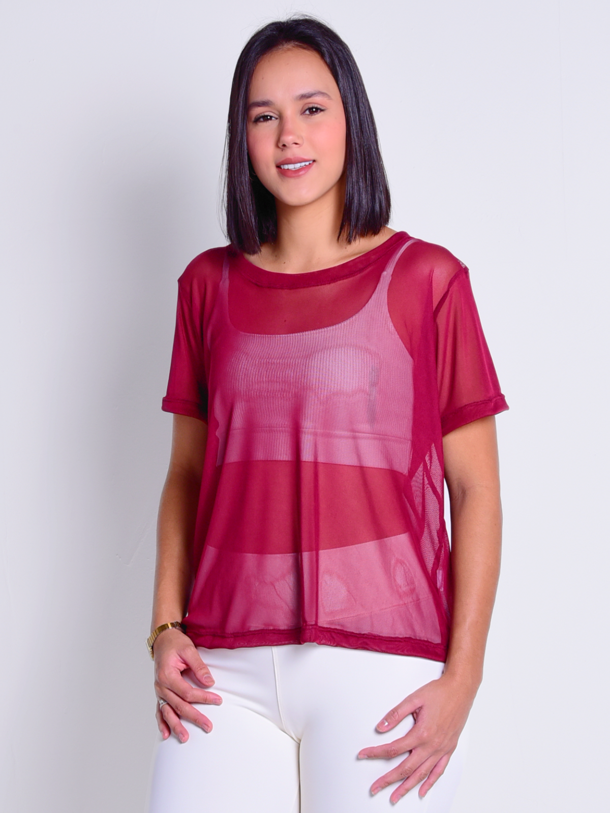 Camiseta Tulê Carmim