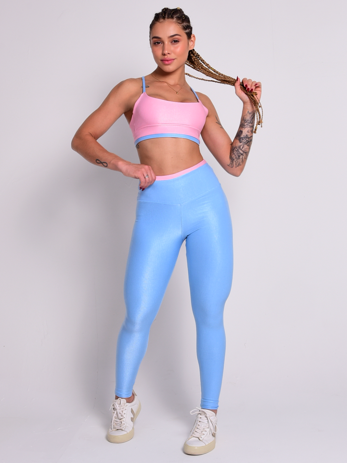Conjunto Canelado Shape DUO Azul Bebê com Rosa