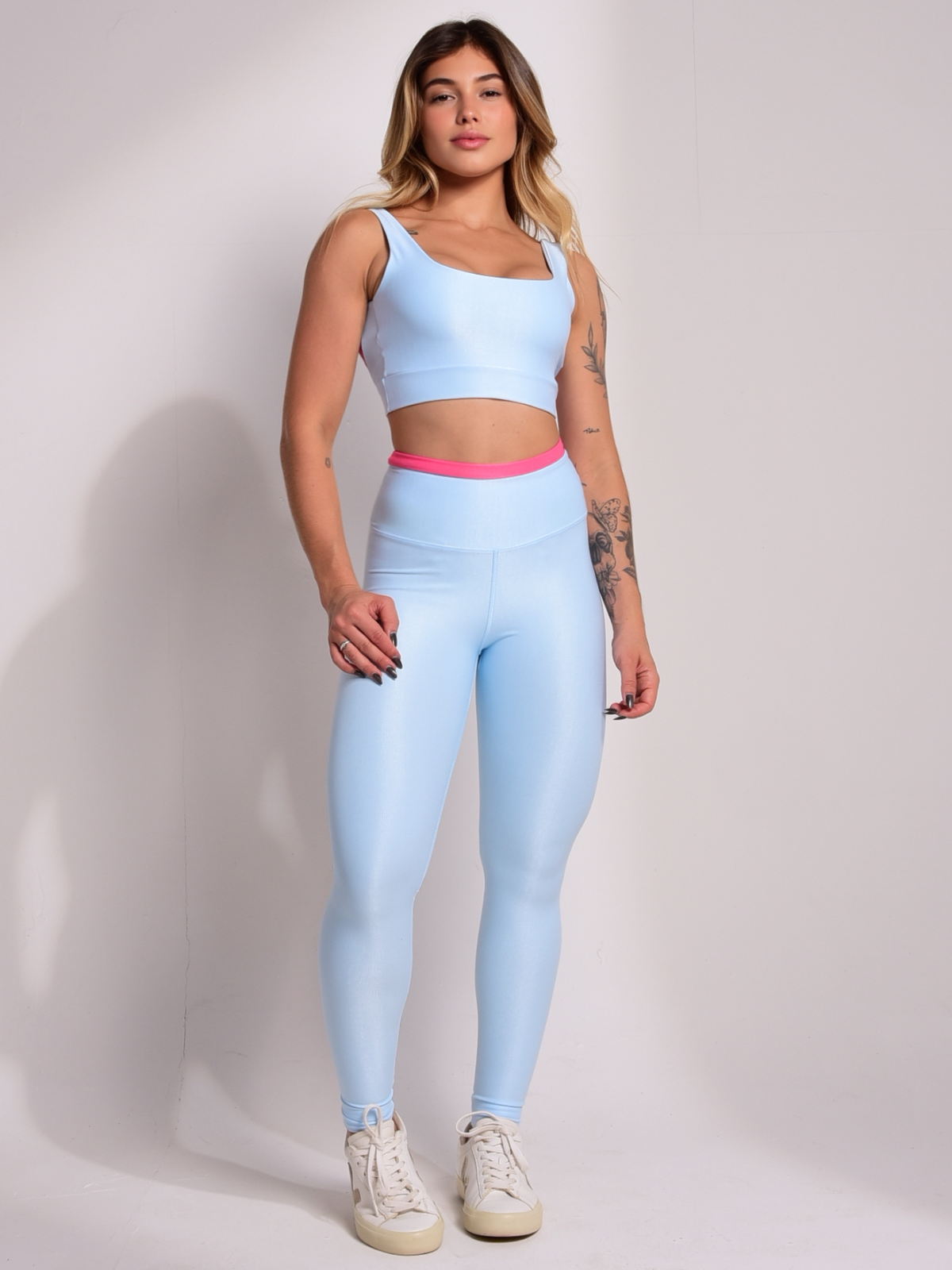 Conjunto Grace Soft Azul Bebê com Rosa