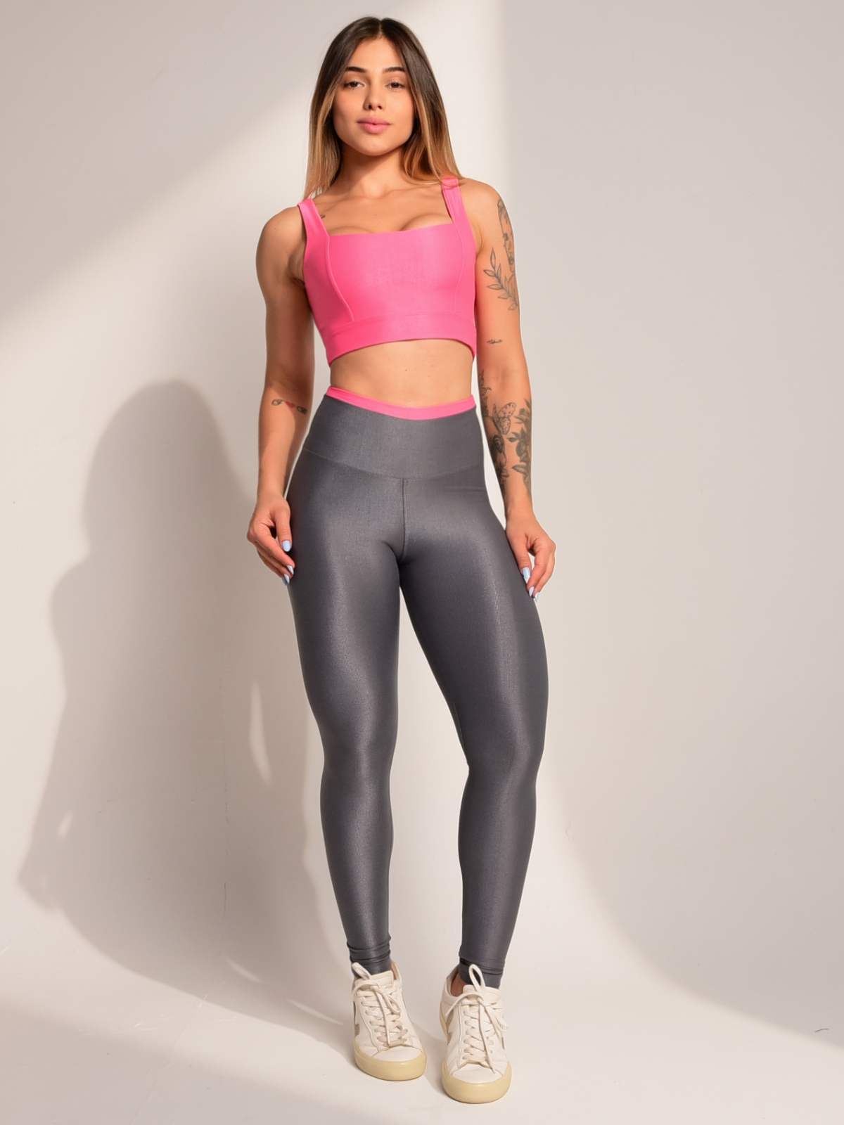 Conjunto Infinite Duo Soft Cinza com Rosa