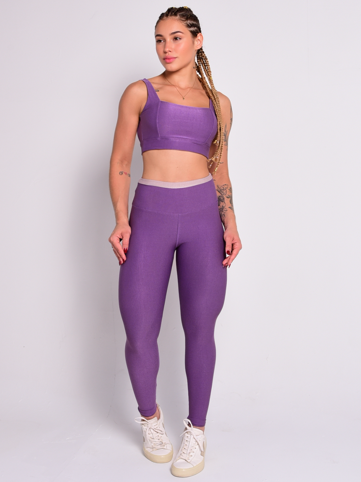 Conjunto Infinite Bicolor Soft Roxo Claro com Bege