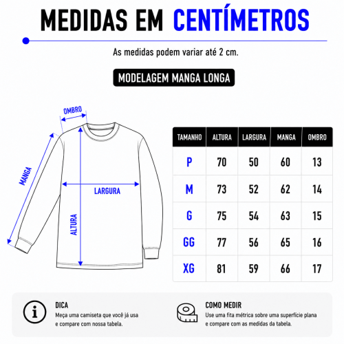 Camiseta Personalizada Manga Longa Peito - Envie a sua arte