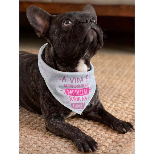 Bandana Para Pets A Vida � Curta Me Deixa Subir Na Cama Rosa e Lil�s
