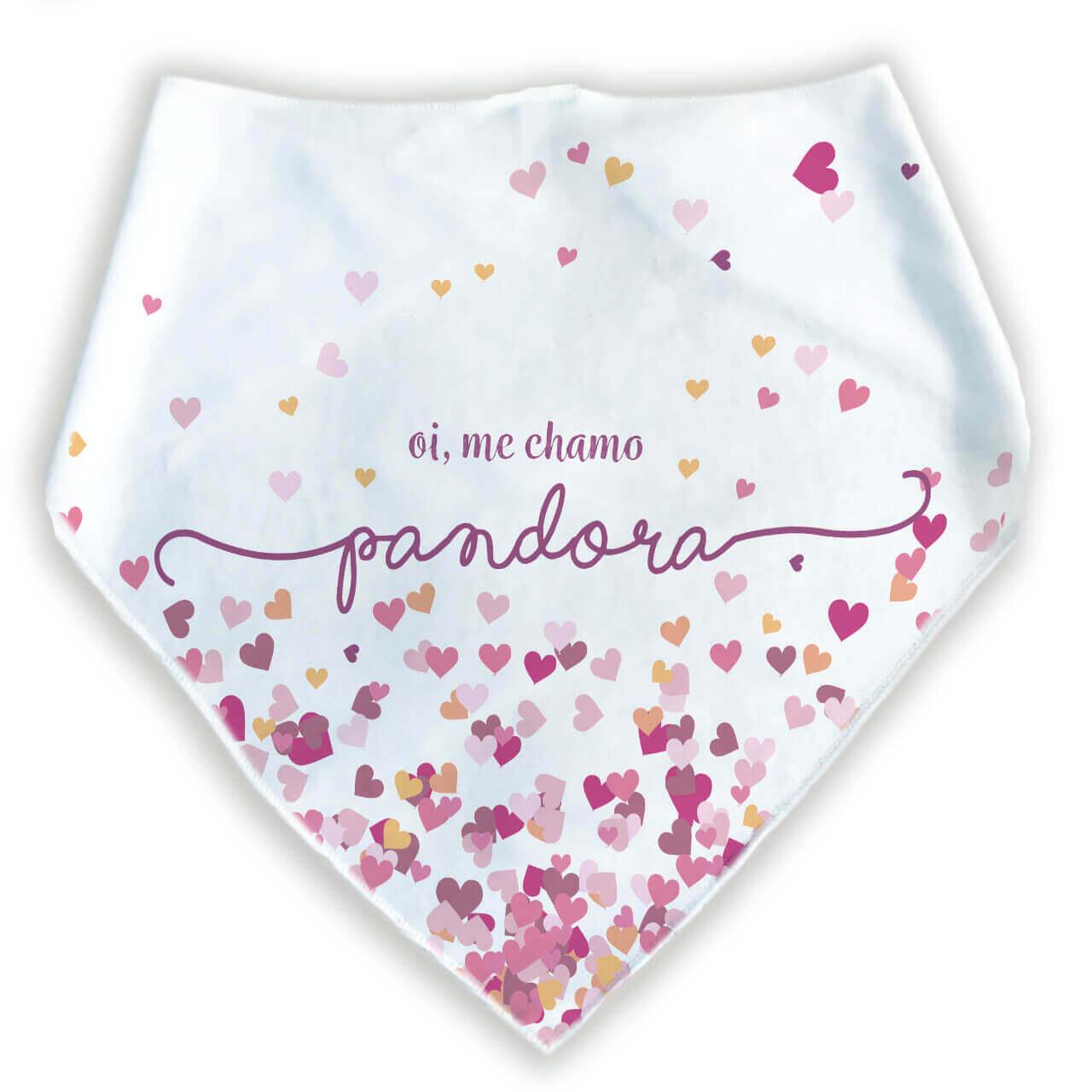 Bandana Personalizada Com o Nome do Pet - Corações Rosas