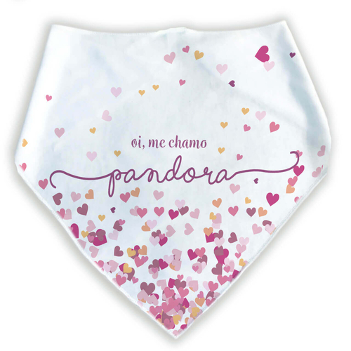 Bandana Personalizada Com o Nome do Pet - Corações Rosas