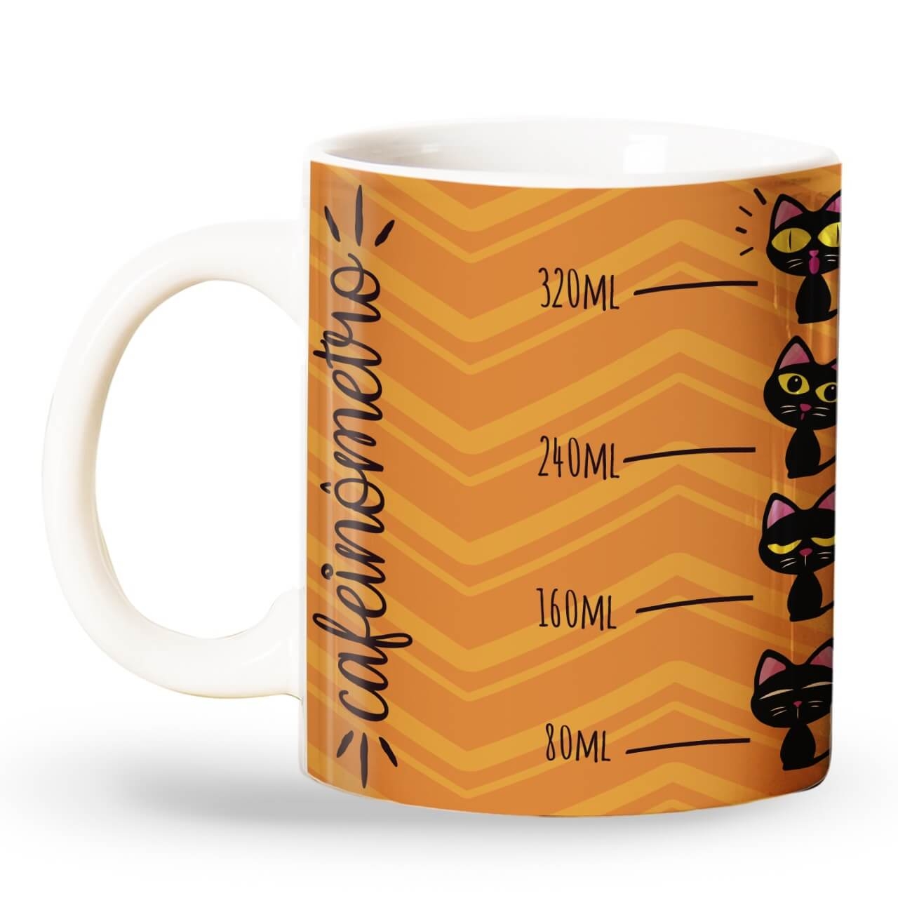 Caneca Cafeinômetro Gato - Qual Seu Nível de Café?