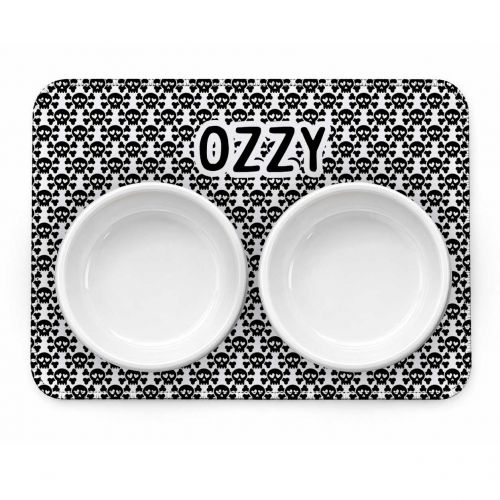 Tapete Duplo Antiderrapante Personalizado para Comedouro e Bebedouro - Caveiras
