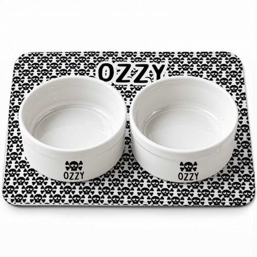 Tapete Duplo Antiderrapante Personalizado para Comedouro e Bebedouro - Caveiras