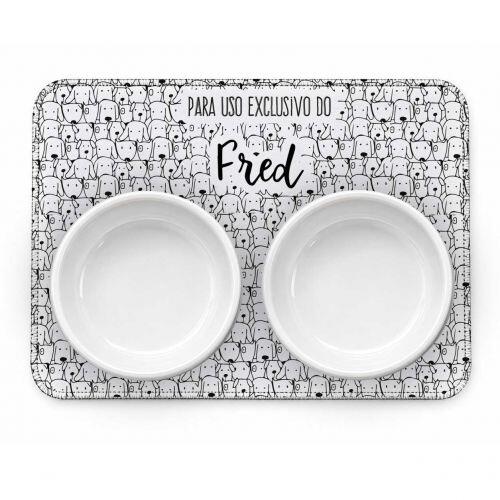 Tapete Duplo Antiderrapante Personalizado para Comedouro e Bebedouro - Cachorrada