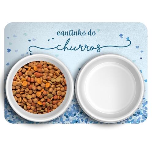 Tapete para Comedouro Personalizado Cora��es Azuis