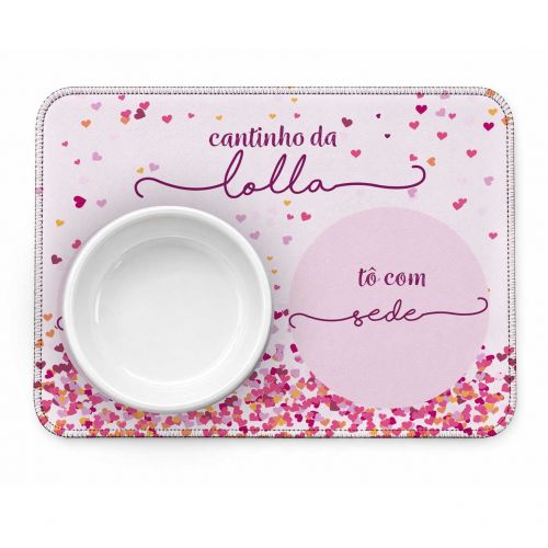 Tapete Duplo Antiderrapante Personalizado para Comedouro e Bebedouro - Cora��es Azuis ou Rosas
