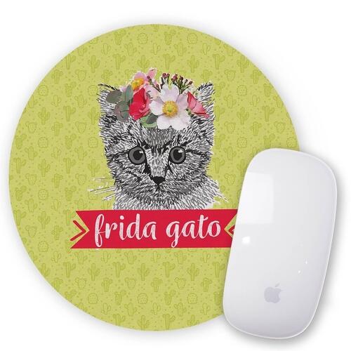 Mouse Pad Redondo Frida Gato - Cole��o Pintores