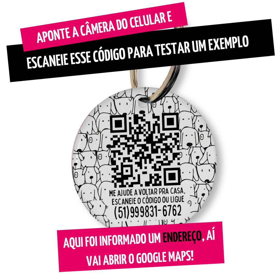 Placa de Identificação Personalizada com Telefone e QR Code - Cachorrada