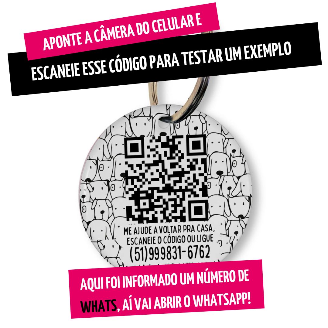 Placa de Identificação Personalizada com Telefone e QR Code - Cachorrada