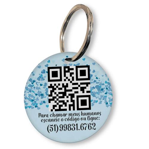 Placa de Identifica��o Personalizada com Telefone e QR Code - Cora��es Azuis