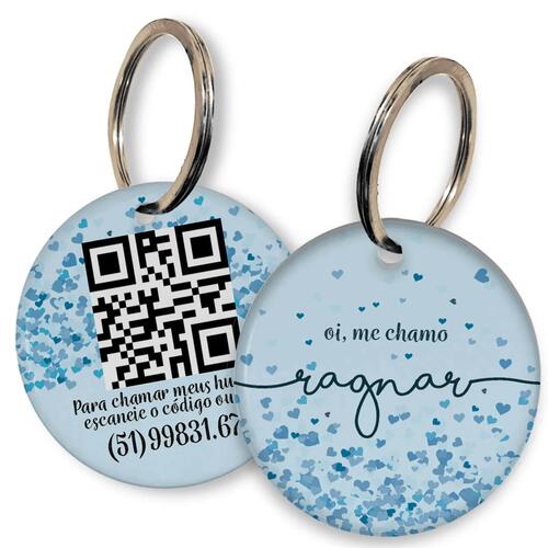 Placa de Identifica��o Personalizada com Telefone e QR Code - Cora��es Azuis