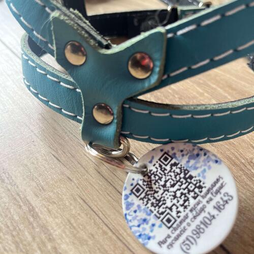 Placa de Identifica��o Personalizada com Telefone e QR Code - Cora��es Azuis