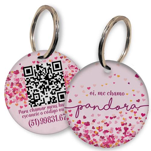 Placa de Identifica��o Personalizada com Telefone e QR Code - Cora��es Rosas