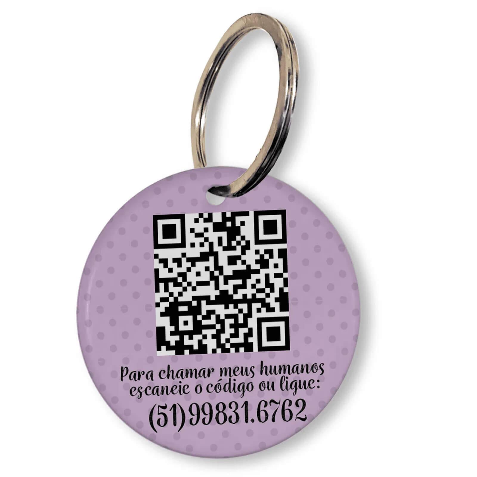 Placa de Identificação Personalizada com Telefone e QR Code - Lilás