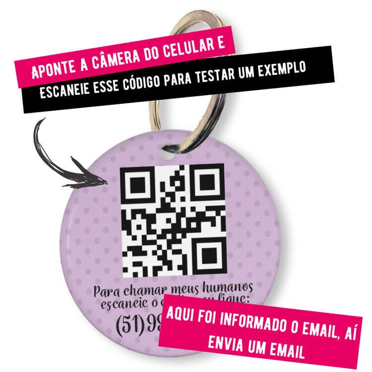 Placa de Identificação Personalizada com Telefone e QR Code - Lilás
