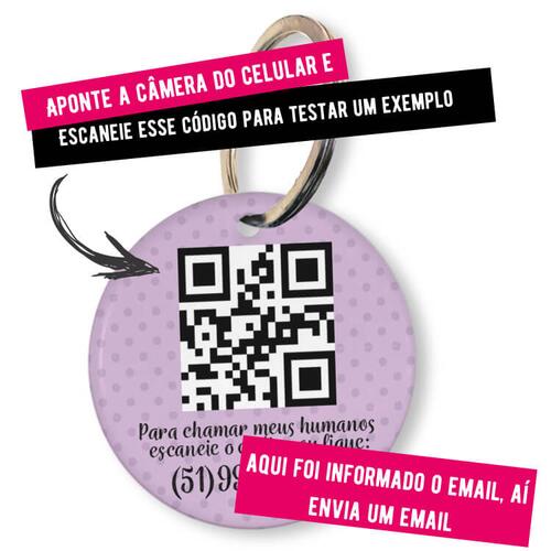 Placa de Identificação Personalizada com Telefone e QR Code - Lilás