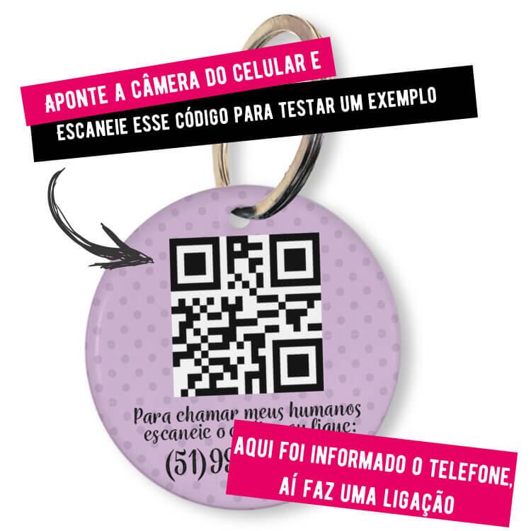 Placa de Identificação Personalizada com Telefone e QR Code - Lilás
