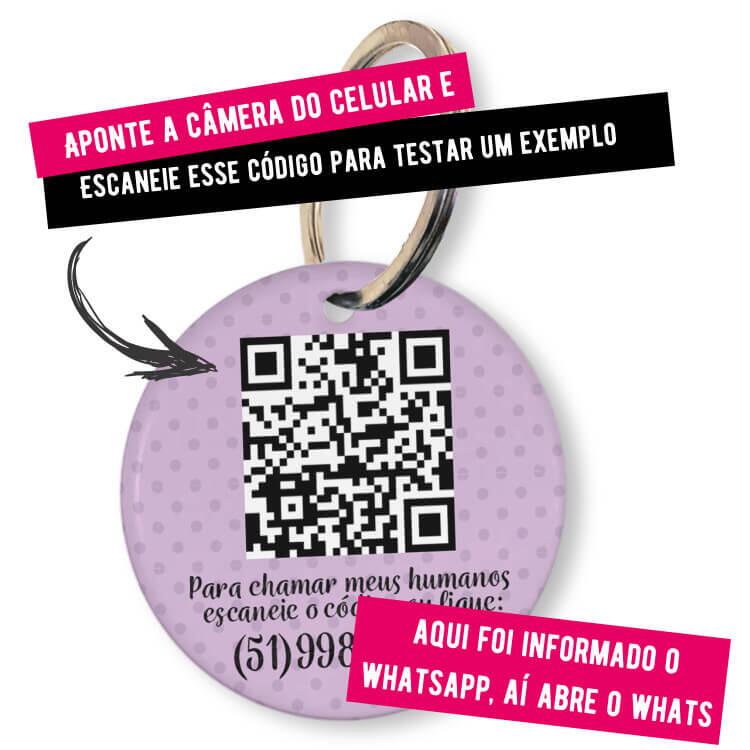 Placa de Identificação Personalizada com Telefone e QR Code - Lilás