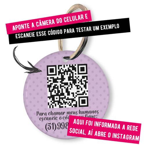Placa de Identificação Personalizada com Telefone e QR Code - Lilás