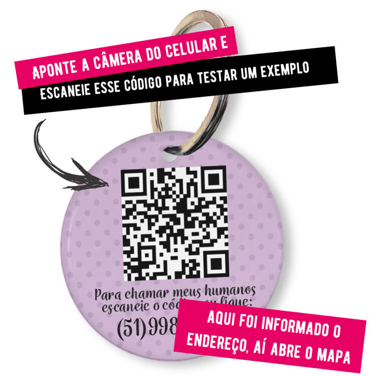 Placa de Identificação Personalizada com Telefone e QR Code - Lilás