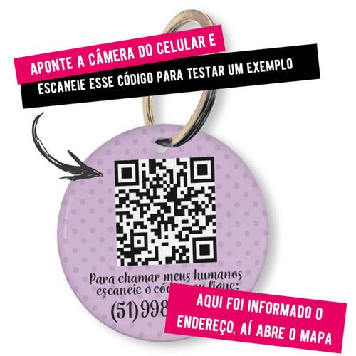 Placa de Identificação Personalizada com Telefone e QR Code - Lilás