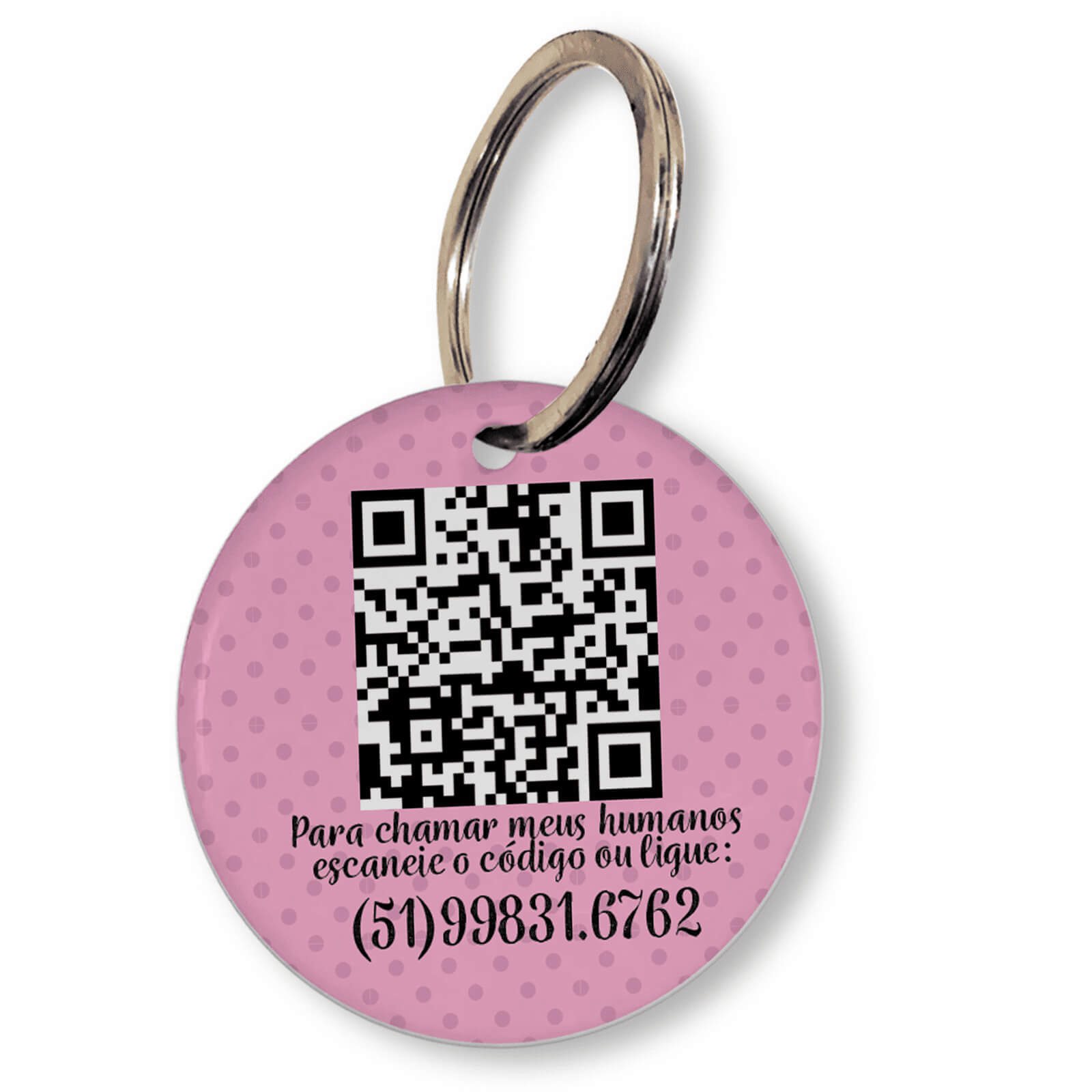 Placa de Identificação Personalizada com Telefone e QR Code - Rosa