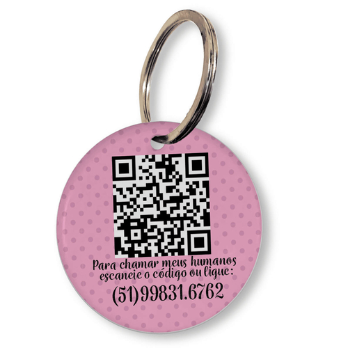 Placa de Identificação Personalizada com Telefone e QR Code - Rosa