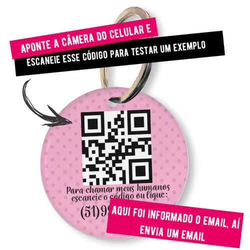Placa de Identifica��o Personalizada com Telefone e QR Code - Rosa