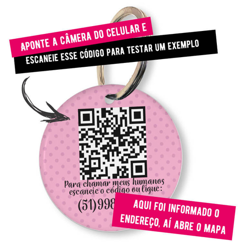 Placa de Identificação Personalizada com Telefone e QR Code - Rosa