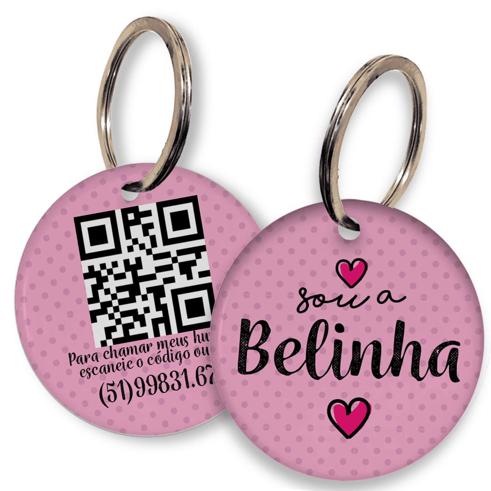 Placa de Identificação Personalizada com Telefone e QR Code - Rosa