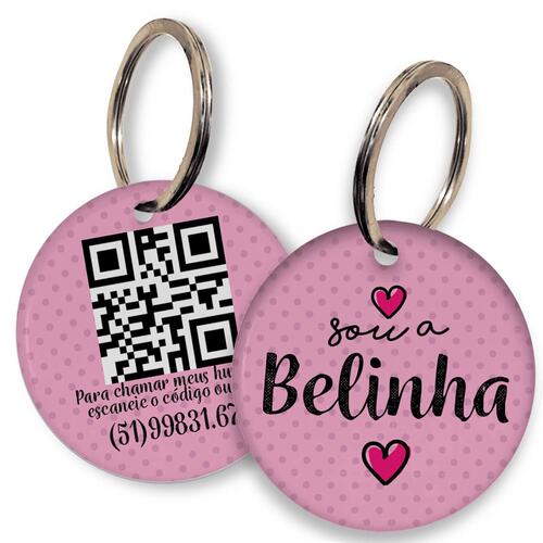 Placa de Identifica��o Personalizada com Telefone e QR Code - Rosa
