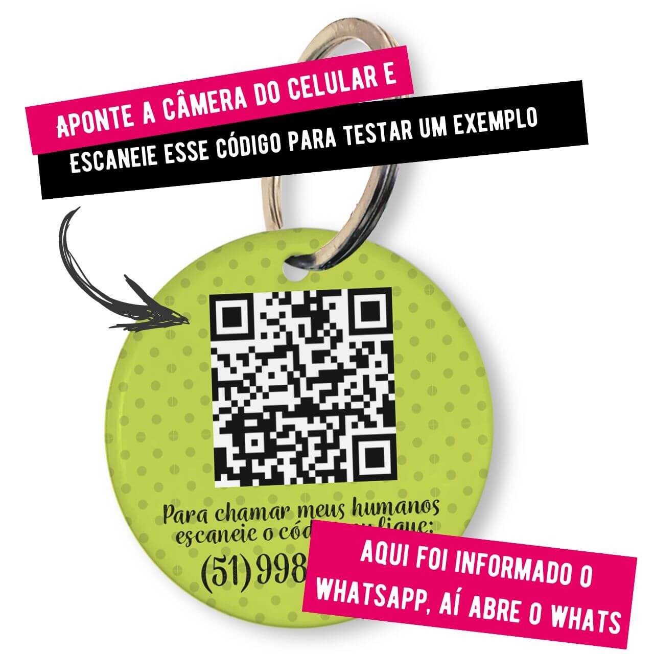 Placa de Identificação Personalizada com Telefone e QR Code - Verde