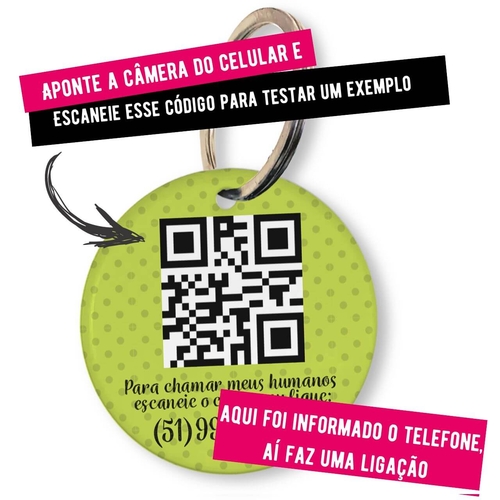 Placa de Identificação Personalizada com Telefone e QR Code - Verde