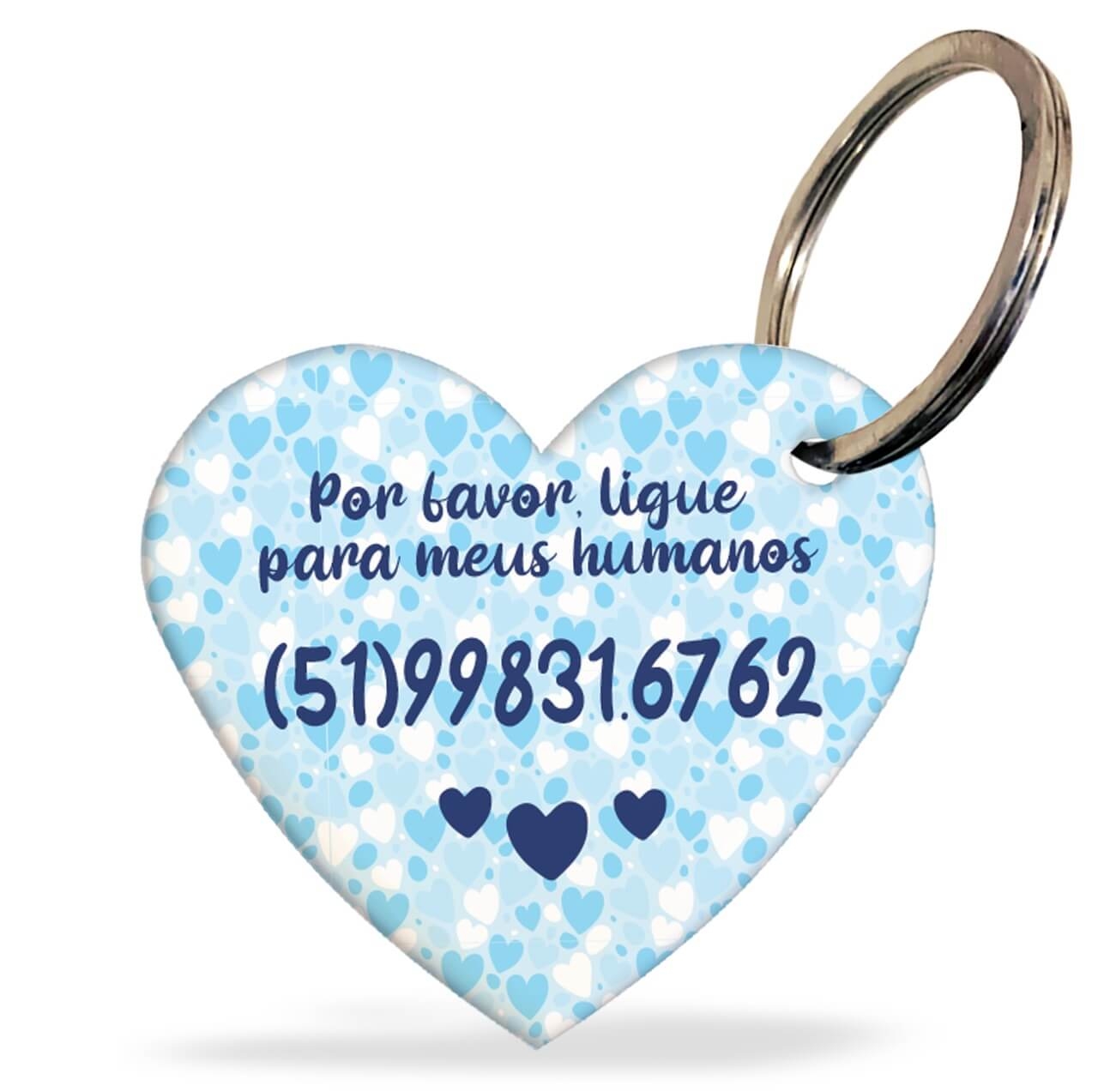 Placa de Identificação Personalizada - Formato de Coração - Azul