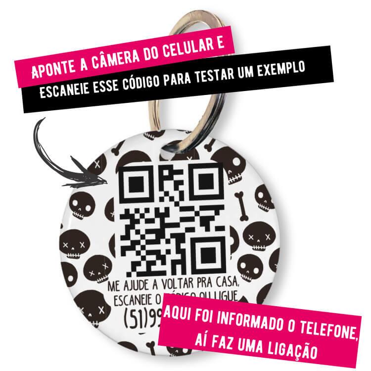 Placa de Identificação Personalizada com Telefone e QR Code - Caveiras