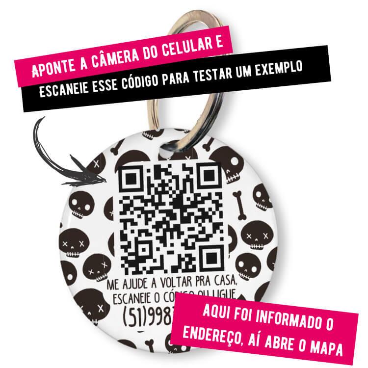 Placa de Identificação Personalizada com Telefone e QR Code - Caveiras