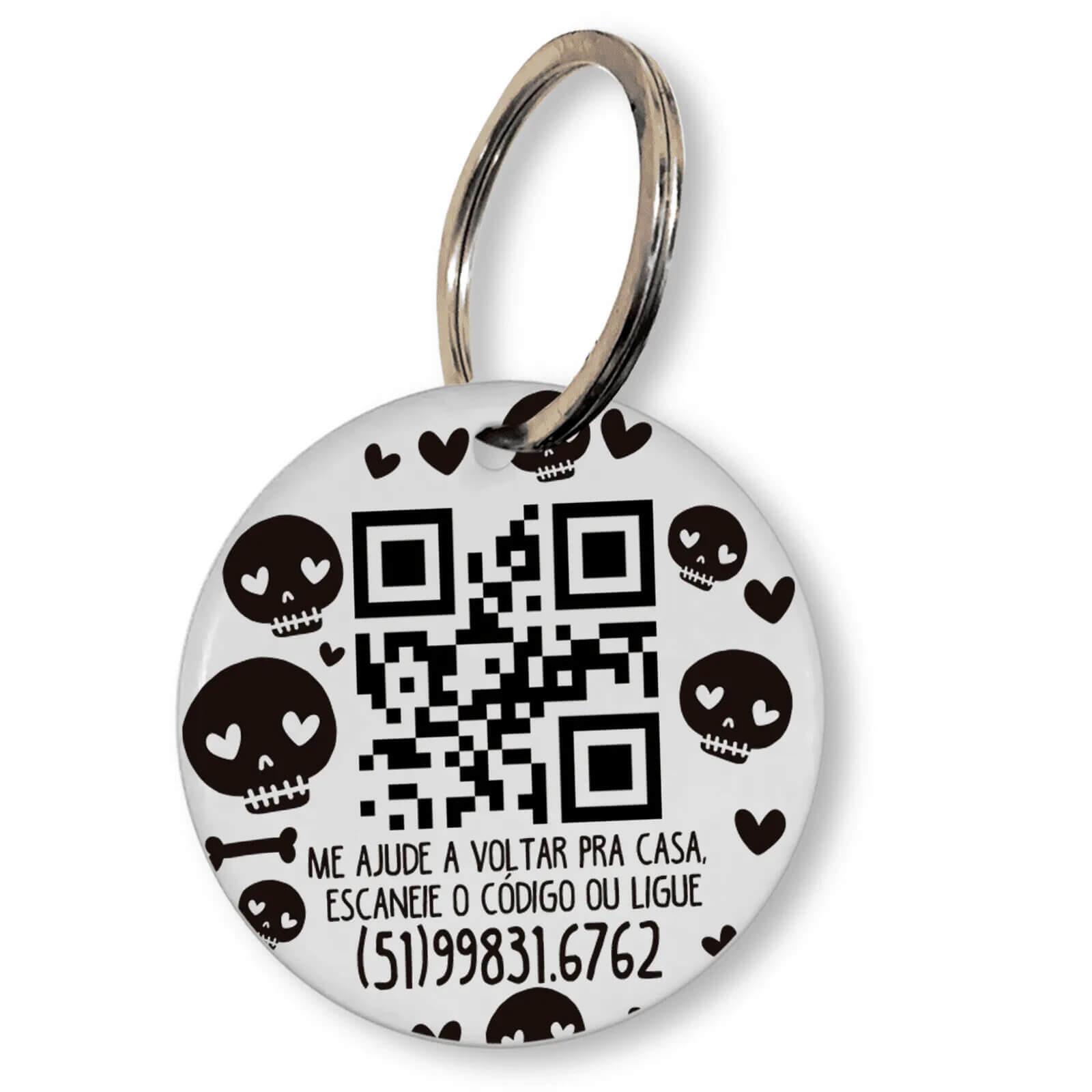 Placa de Identificação Personalizada com Telefone e QR Code - Caveiras