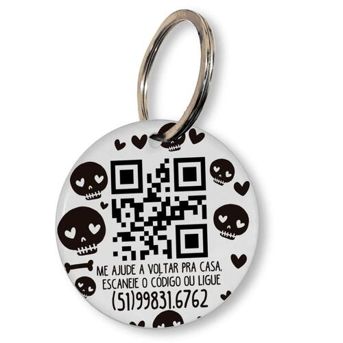 Placa de Identificação Personalizada com Telefone e QR Code - Caveiras
