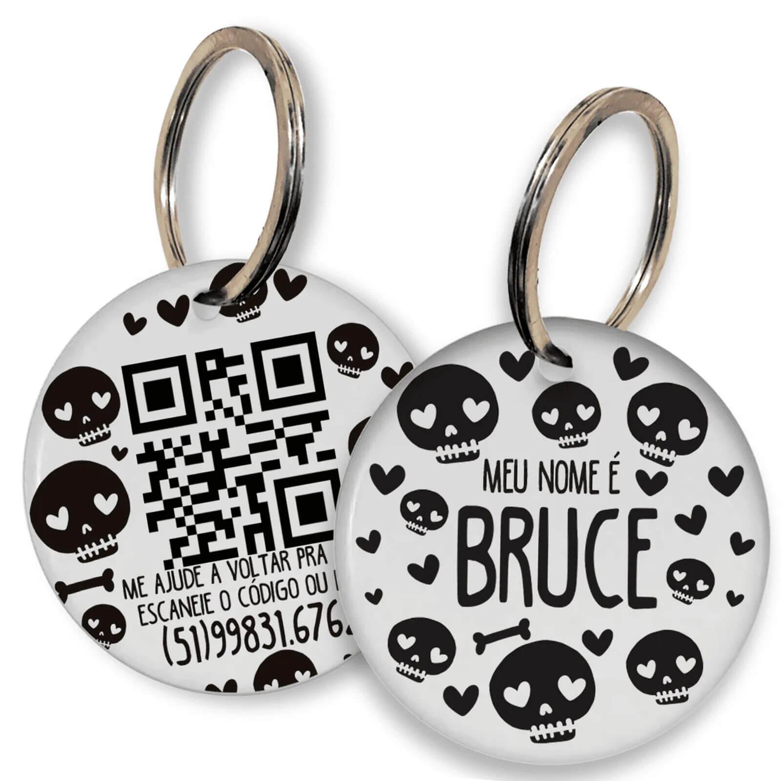 Placa de Identificação Personalizada com Telefone e QR Code - Caveiras