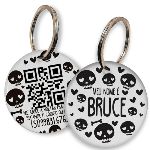 Placa de Identifica��o Personalizada com Telefone e QR Code - Caveiras