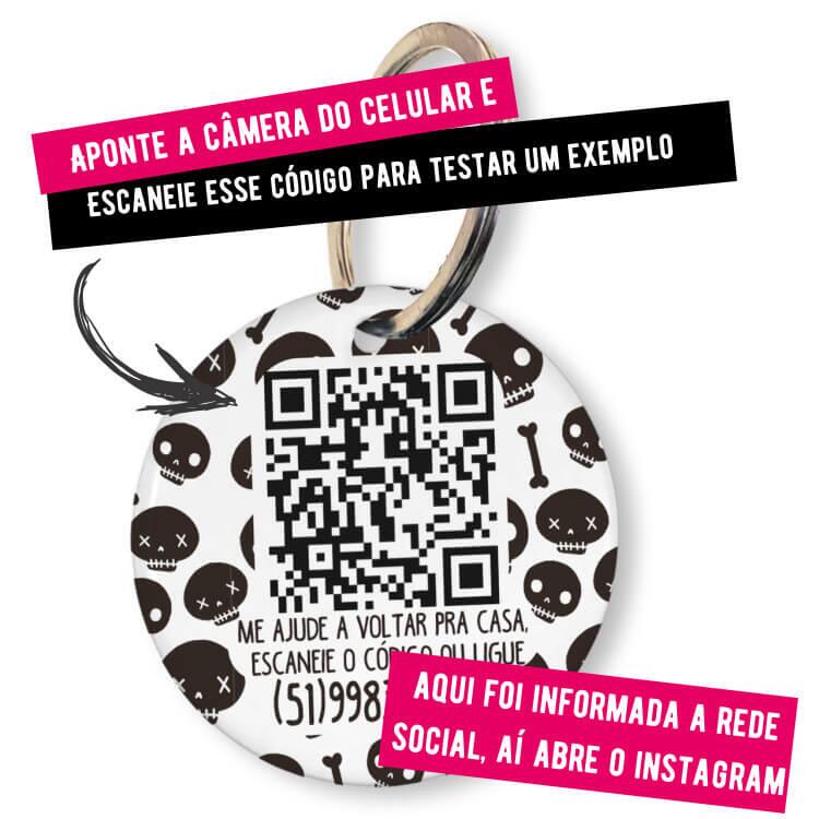 Placa de Identificação Personalizada com Telefone e QR Code - Caveiras